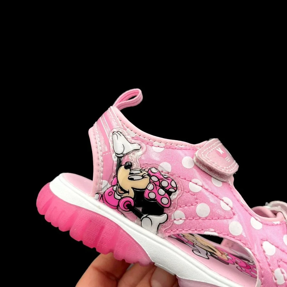 Disney Minnie Mouse Little‎ Girls Light Up Sandals Size 11 Pink Strappy Open Toe